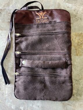LeVian Jewelry Pouch Roll Bag Holder Brown Travel Pouch Tie Closure